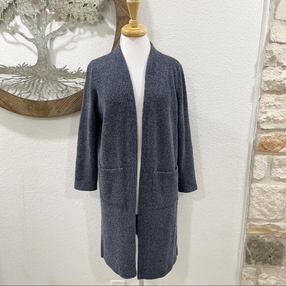 Clara Sunwoo Long Open Front Cardigan Pockets Blue Medium - Picture 1 of 6